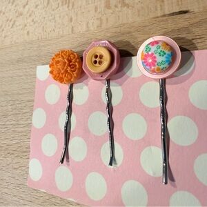 Alchemy Relics Handmade Hair Pins – Vintage Button & Floral Mix (Set of 3)